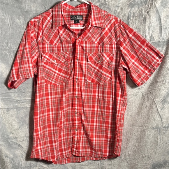 Men's shirt L Red Plaid canyon guide pearl snap lightweight western influence - Picture 1 of 14